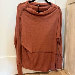 Women's Burnt Orange Waffle-Knit Pullover Sweater